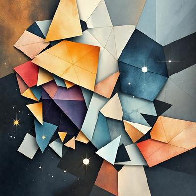 The primary subject of the image is a colorful, abstract artwork featuring a mix of blue, orange, and white colors. The setting is a black background, which contrasts with the vibrant colors of the artwork. The visual style appears to be a combination of digital art and illustration, creating a unique and eye-catching piece. The overall atmosphere of the image is lively and energetic, with the artwork's vivid colors and intricate patterns capturing the viewer's attention.